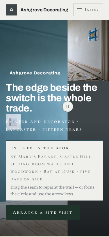 Ashgrove Decorating home page on a phone